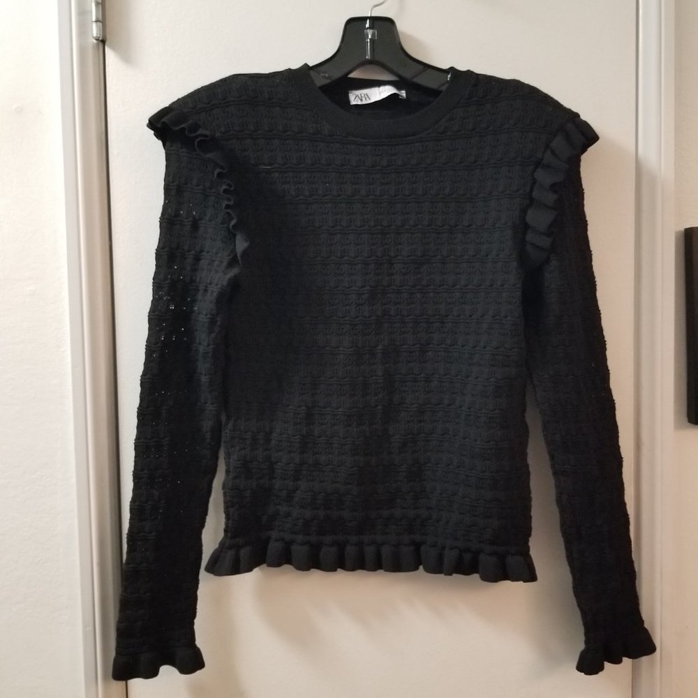Zara pullover long sleeve ruffle scalloped edge sweater knit top - Picture 2 of 14